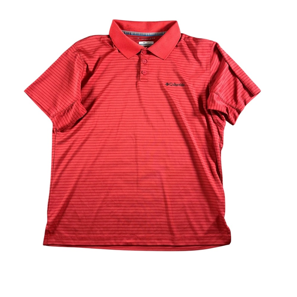 Columbia Men's Omni-Shade Red Striped‎ Short Sleeve Polo Size Large